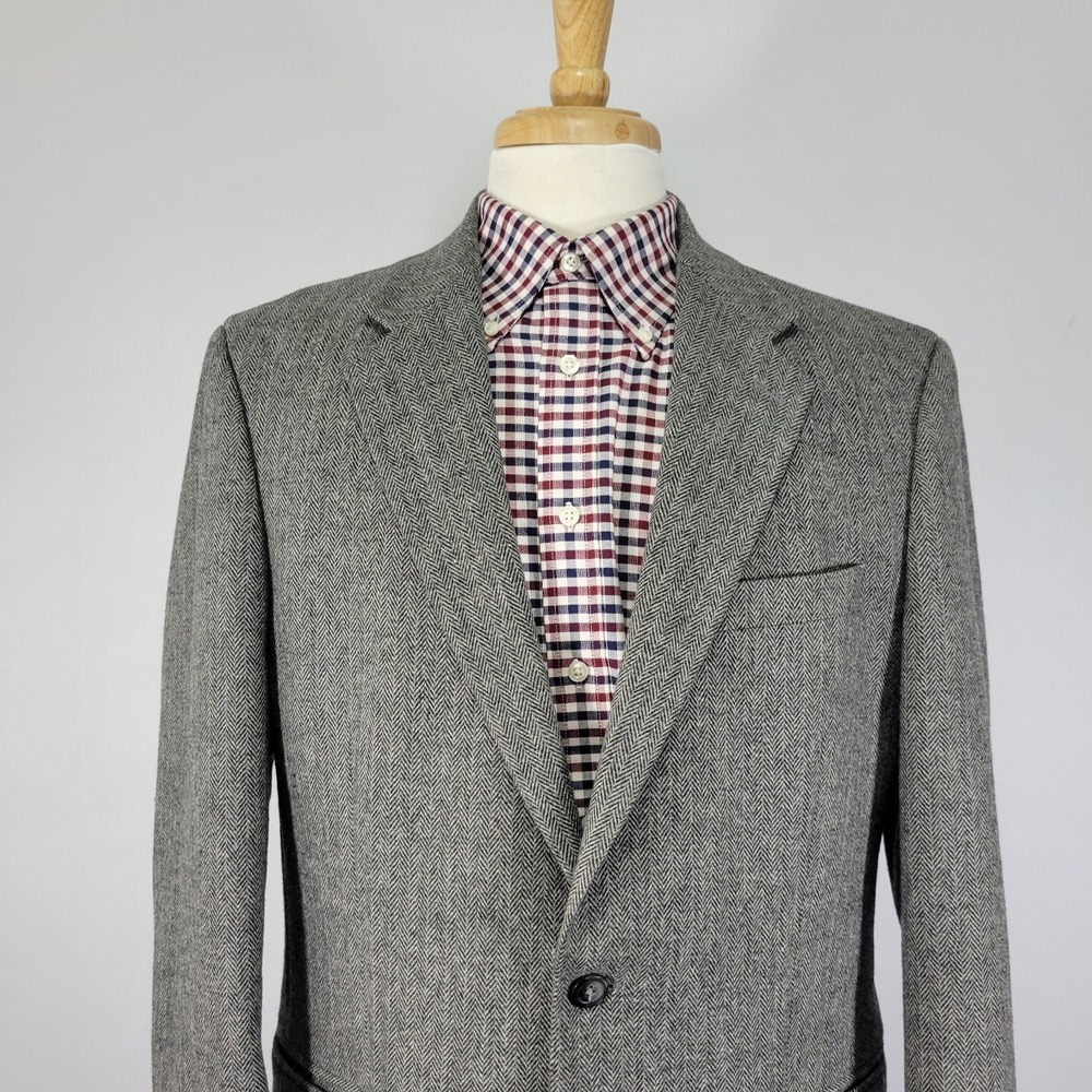 Croft Barrow Men's Tweed Sport Coat Blazer Two Button Gray Herringbone Poly 42R - Picture 6 of 14